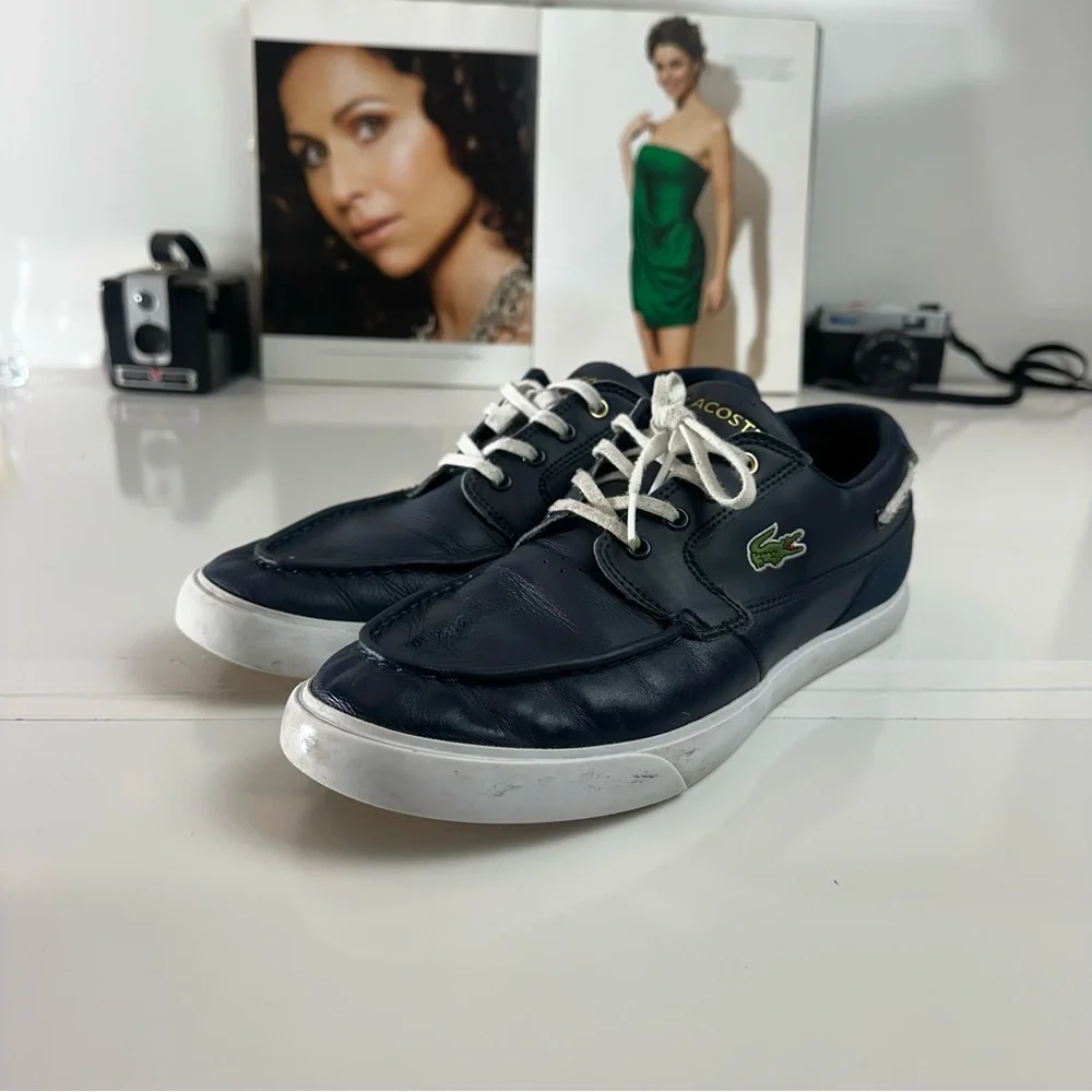 Lacoste Leather Boat Shoes | Navy Blue Preppy Coastal Casual Sneakers size 10